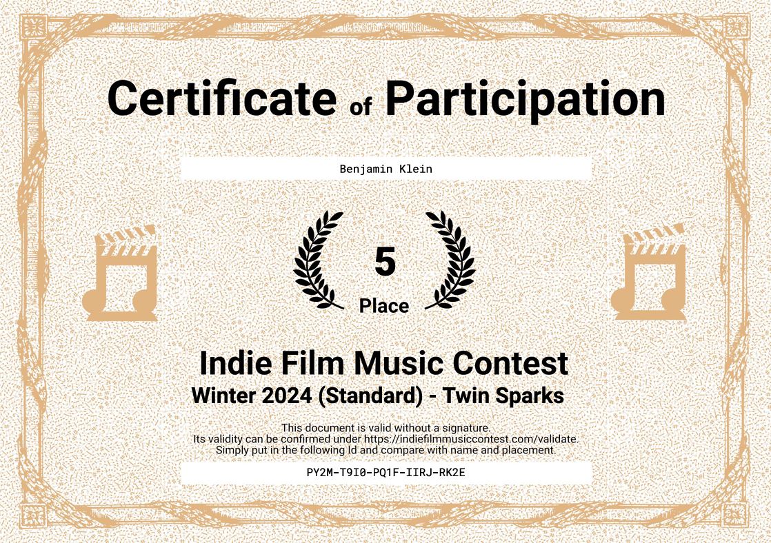 Twin Sparks Award Certificate